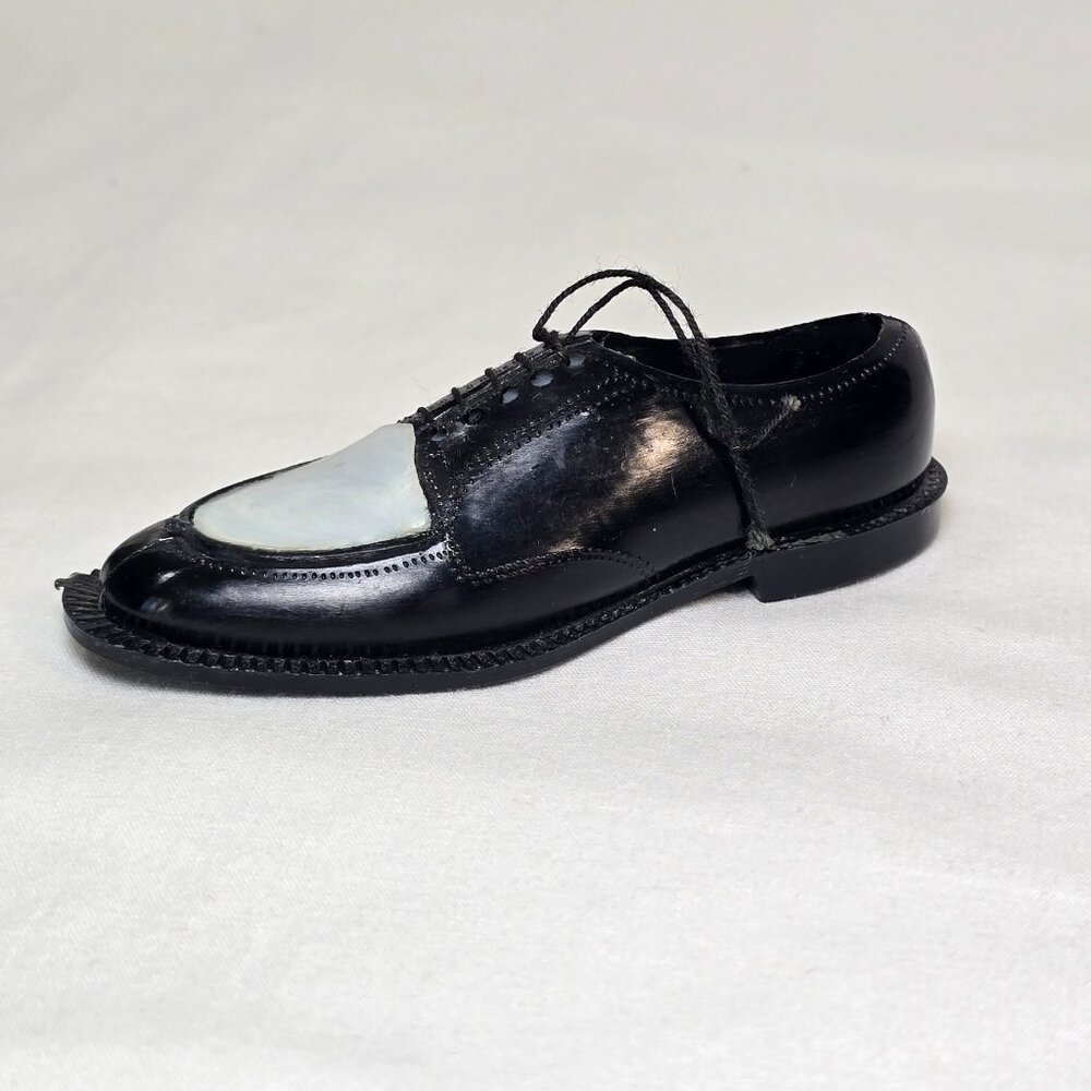 Vintage Miniature Oxford Shoe Figurine Hong Kong Black White Plastic No. 226